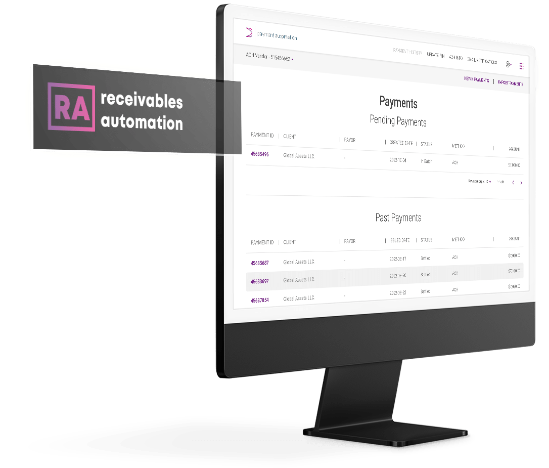 Simulated screenshot of the Paymerang Receivables Automation interface